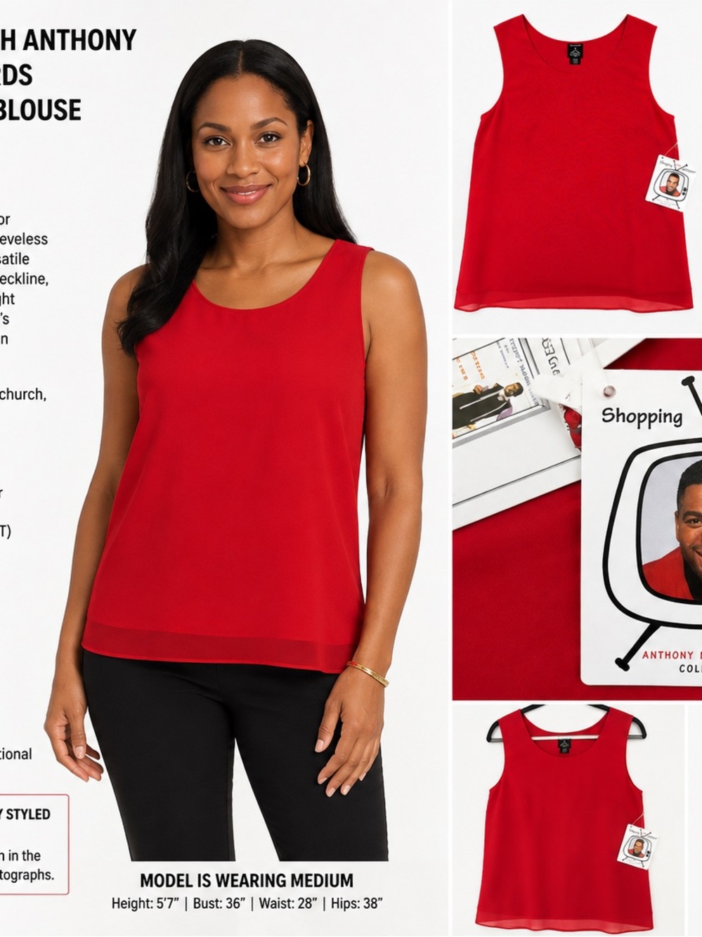 Anthony Richards Red Sleeveless Scoop Neck Shell Top